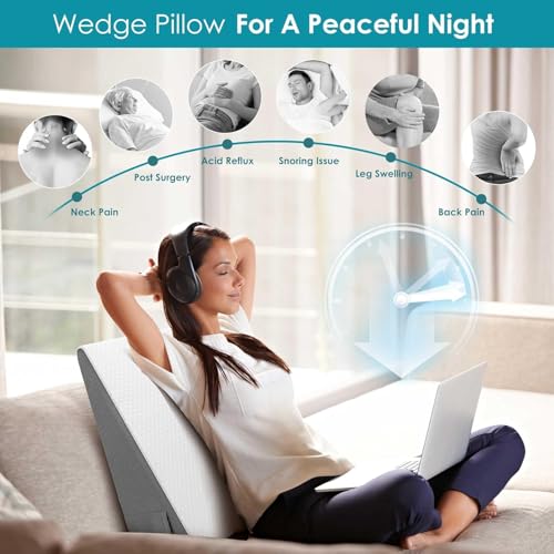 Image of Wedge Pillow, Bed Wedge Pillow for Sleeping & Resting, Cooling Memory Foam Incline Pillow for Adults Seniors, Back Support and Leg Elevation