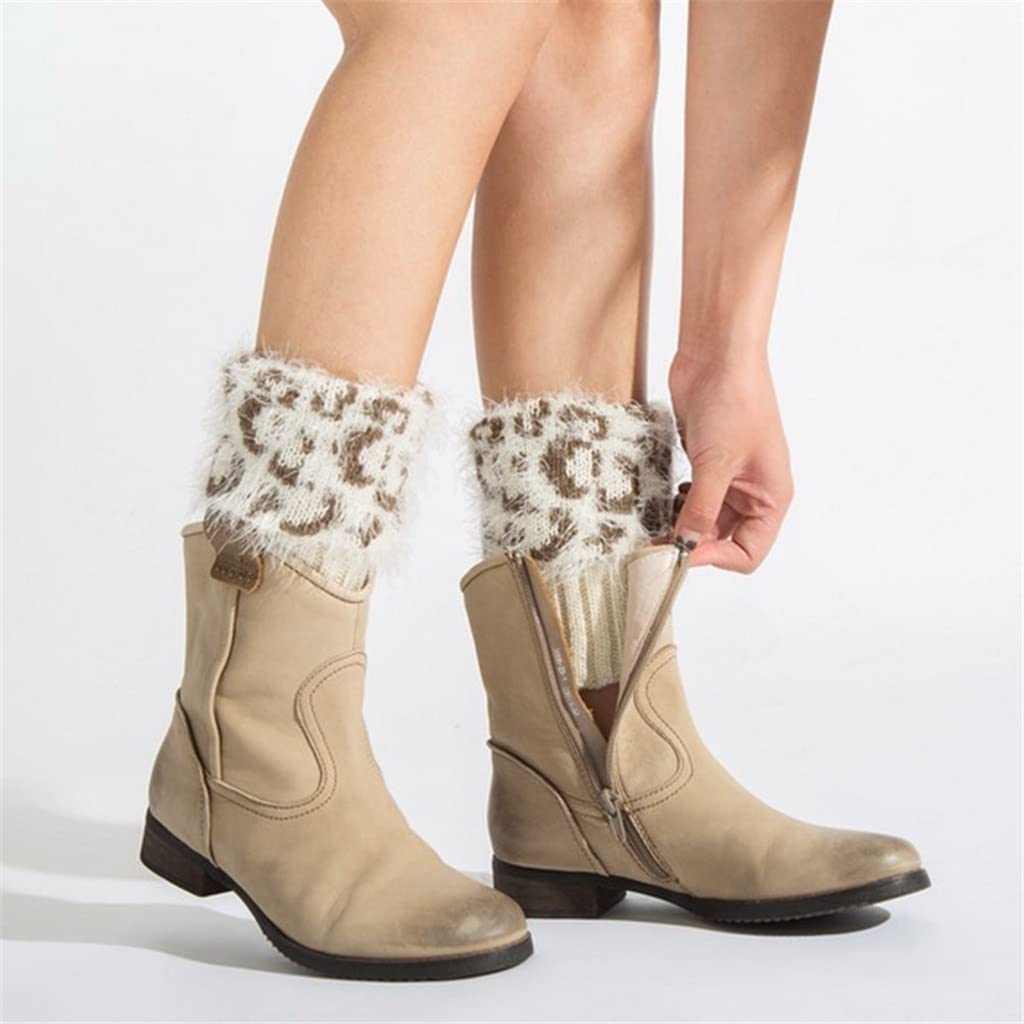 3 pary leopardowych zimowych krótkich dzianinowych skarpet do butów Ocieplacze na nogi Mankiety do butów Legginsy Damskie getry (kolor: A, rozmiar: 16 cm) (3 szt.)