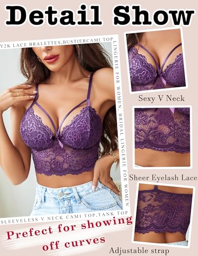Image of Avidlove Lace Bralette for Women Lingerie Spaghetti Adjustable Strap Tank Camisole Crop Top