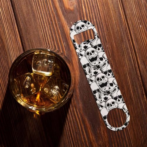 TASDANA Skull Stainless Steel Bottle Opener Black and White Cranium Grinning Abstract Art Bone Skeleton Flat Beer Bottle Opener Keychain for Home Kitchen Bar Restaurant Party Birthday Gift