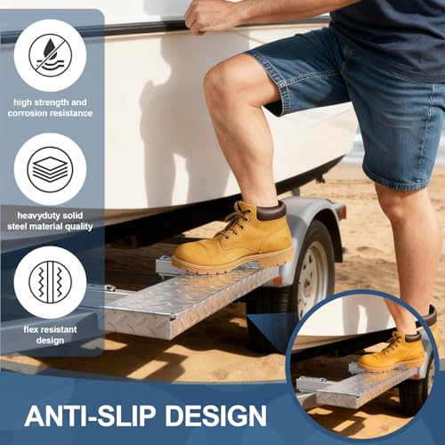 Image of 6 inch x 20 inch Boat Trailer Step with Nonslip Surface Galvanized Steel Heavy Duty Boat Trailer Steps for The Tongue Fits for 4 inch x 3 inch Frame