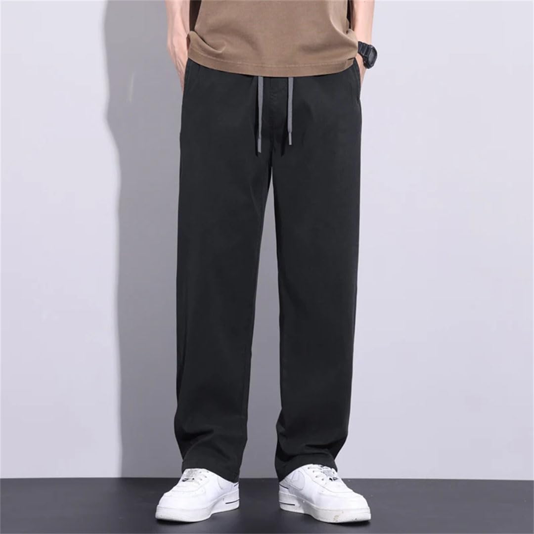 Pantaloni vintage da uomo in tessuto Lyocell traspirante pantaloni elastici in vita dritti larghi pantaloni larghi