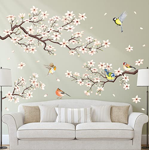 DECOWALL SG2-2304 White Cherry Blossom Branch Wall Stickers Flower Birds Wall Decals Bedroom Living Room TV DIY Wall Home Décor - Image 2
