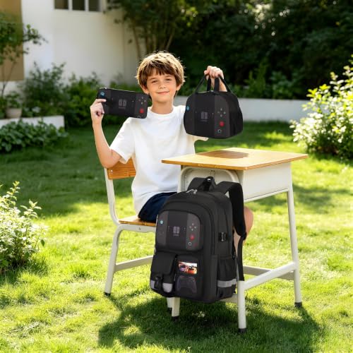 Image of 3PCS Boys Backpack for School Kids Schoolbag Teens Book Bag | Teen Boys Elementary Middle School Backpack College Student Bookbag with lunch box Children Waterproof Laptop Bag Black