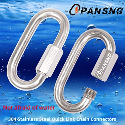 Pansng M5 14Pcs Threaded Quick Links Stainless Steel Silver Screw Chain Links Chain Connector Oval-Shape Locking Chain Link Lockable 3/16 Inchs 1200 Pounds For Camping/Pet #TOP5