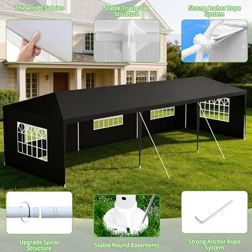 Image of 10' x 30' Outdoor Canopy Tents with 5 Detachable Sidewalls, Black Patio Gazebo Tents, Shade Shelters for Birthday, Events, Party, Wedding, Gatherings and Patio