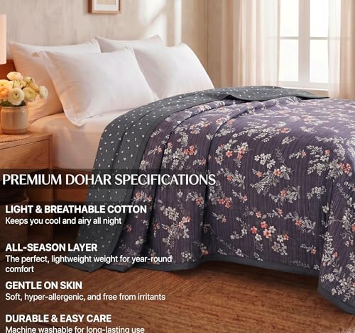 Image of VAS COLLECTIONS Cotton AC Blanket for Double Bed (220x230 cm) | Reversible Soft Lightweight All-Season Blanket | Skin-Friendly & Breathable Comforter (Blush Blue)