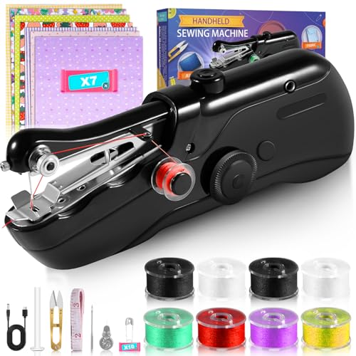 Handheld Sewing Machine, 2 Power Supply Modes Mini Electric Sewing Machine for Beginners&Adults, Quick Sewing kit Hand Sewing Machines, Hand Stitching Machine Fast Stitch Suitable for DIY Home Travel