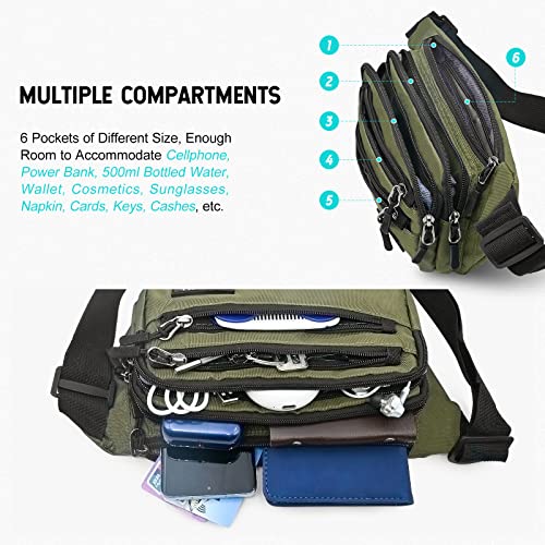 Sarsumir-Bum-Bag-Waist-Fanny-Pack-for-Men-Women-Bumbag-Money-Belt-Bag-with-6-Pockets-Adjustable-Strap-Waterproof-Tear-Resistant-Bum-Bags-for-Travel-Hiking-Running-Cycling-Gym-Dog-Walking-Green