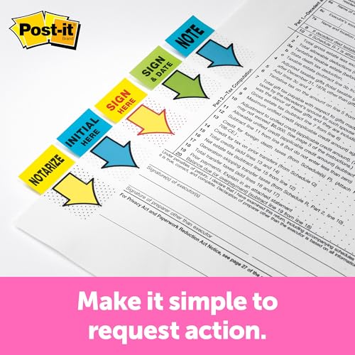 Image of Post-it Message Flags, inchNotarize inch, Yellow, 1-Inch Wide, 50 /Dispenser, 2-Dispensers /Pack | Removable Page Markers to Mark Tax, Real Estate, and Legal Documents