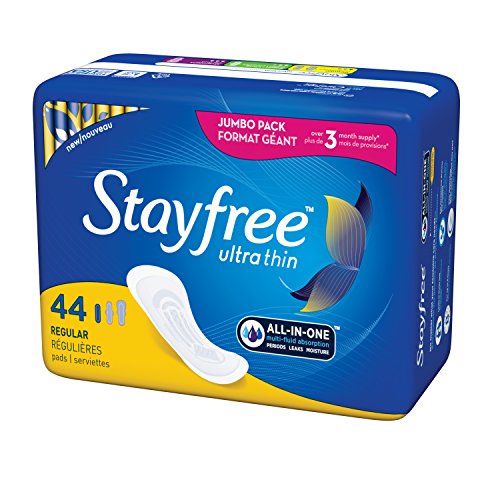 Image of Stayfree Ultra Thin Regular Pads For Women, Wingless, Reliable Protection and Absorbency of Feminine Moisture, Leaks and Periods, 44 count
