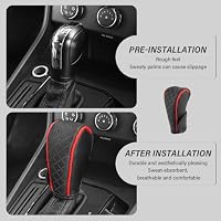 Leather Gear Shift Cover Diamond Embroidery Design,Durable Shift Knob Cover for Shift Lever Protection,Universal Car Gear Shift Cover Car Decorative Accessory Suitable for Cars,Trucks,SUVs (Black/Red) — image 3