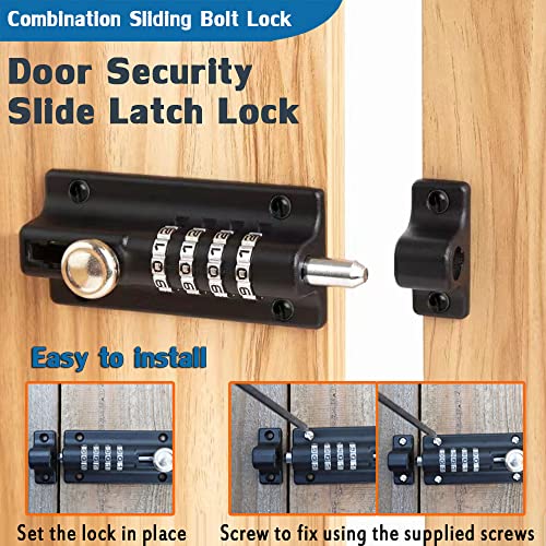 Combination Door Security Slide Latch Lock,V·resourcing® High Security 4 Digit Pin Dial Gate Lock For Sheds, Home Reinforcement, Barns, Fences, Childproofing, Cupboards, Workshop #TOP6