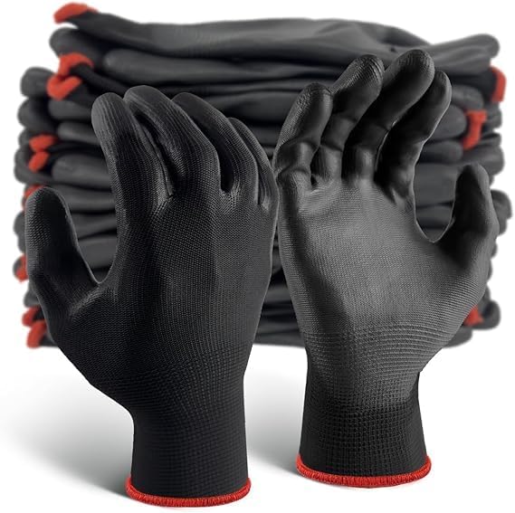 Heavy Duty Coated Work Gloves For Industrial | Gardening | Agricultural |Cleaning. (Black (PU Coated), Pack of 7 Pairs)