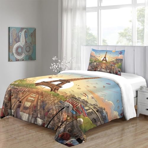 Housse de couette 3D Paris imprimé romantique microfibre 135x200 - 5