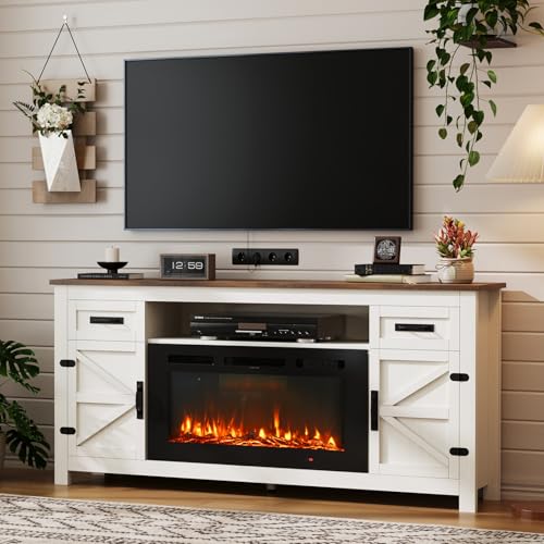 Nordivale Fireplace TV Stand with Barn Door for TVs up