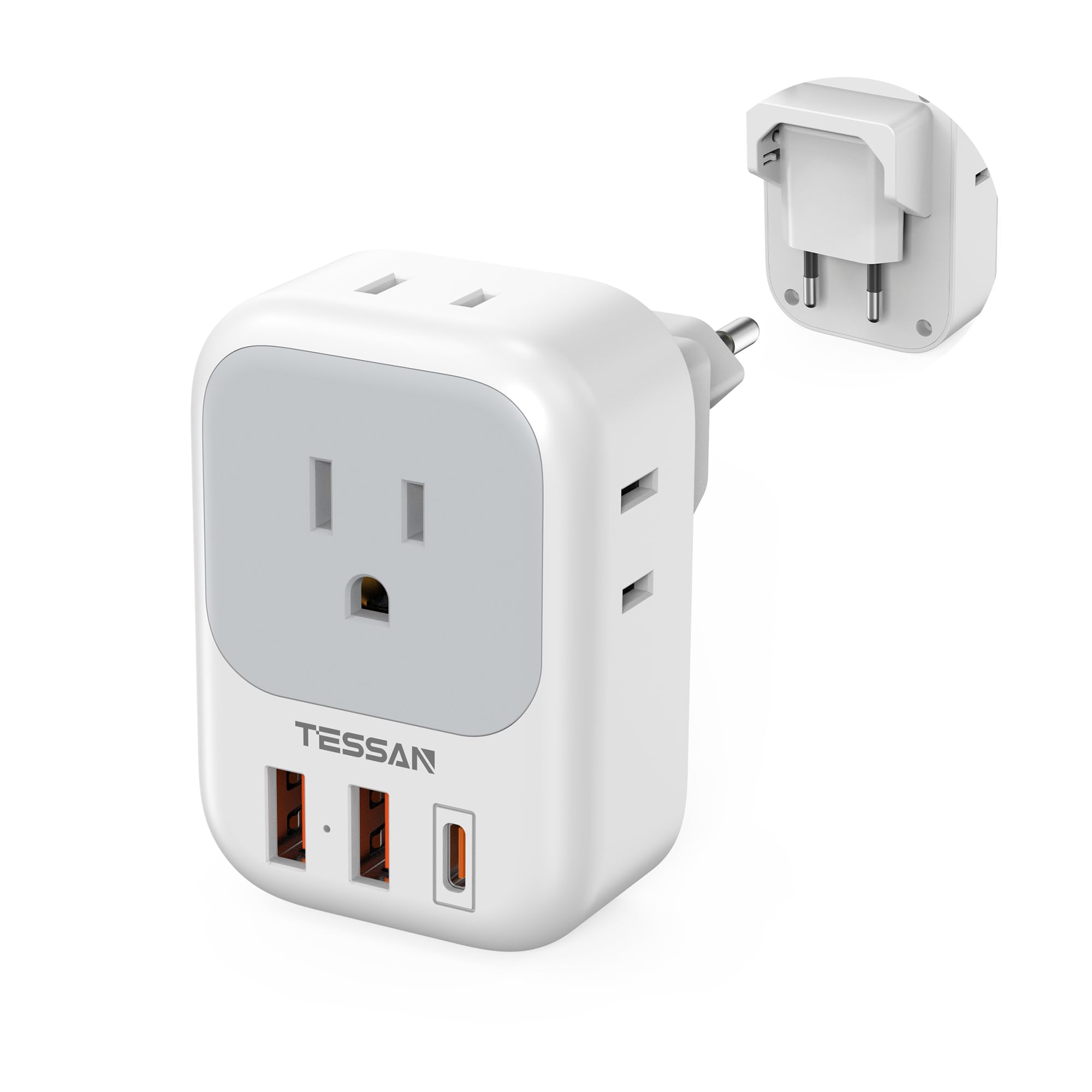 韓国 変換プラグ cタイプ TESSAN 折りたたみ式 Ｃ型 海外コンセント 変換プラグ 4個AC差込口 1つUSB-Cと2つUSB-A 変換器 電源変換アダプター ドイツ ベトナム タイヨーロッパ イタリア スペイン 海外旅行 便利グッズ