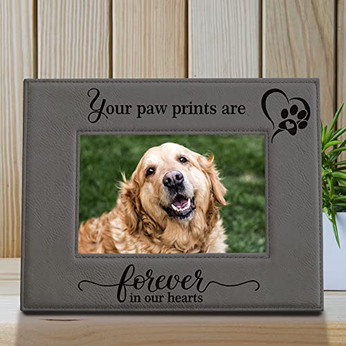 Kate Posh  Your Paw Prints Are Forever in Our Hearts Engraved Leather Picture Frame Memorial Pet Gift Loss of Dog and Cat Pet Sympathy Gift in Memory of 5 X 7 Horizontal  Cucciolini Doodles Kate posh  your paw prints are forever in our hearts Engraved leather picture frame Memorial pet gift loss of dog and cat pet sympathy gift in memory of 5 x 7 horizontal   cucciolini doodles