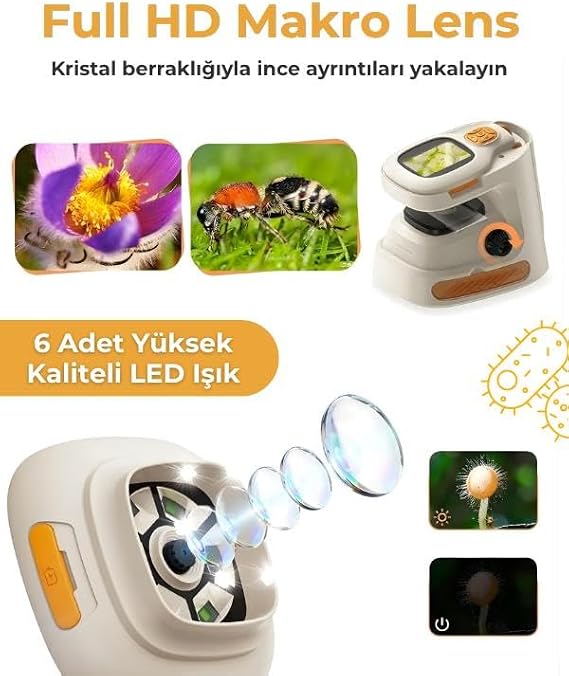 Temel 2si 1 Arada Dijital Mikroskop Seti 40X 1000X Yakınlaştırmalı, HD Ekranlı STEM Kiti