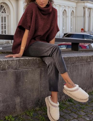 Image of Ynhonra Womens Turtleneck Sweater Oversized Chunky Batwing Sleeve Short Tops | Dolman Pullover