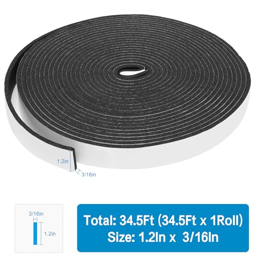 Image of DGSL Foam Weather Stripping, 6 /5 inch x3 /16, 34.5Ft Door Window Seal Tape | Self Adhesive Weatherstrip AC Foam Tape for Window Gaps, Door Frame, Soundproof Insulation