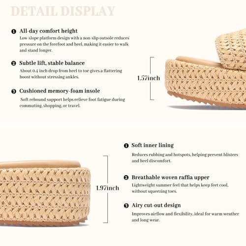Image of Monrovia Platform Sandals Women Raffia Espadrille Slides, Woven Straw Flatform Beach Sandals Women, Slip On Summer Vacation Shoes, Comfortable Casual Daily Wear