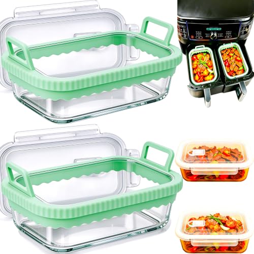 Glas Auflaufform Airfryer mit Silikongriffen 2 Stück mit Deckeln für Ninja AF400EU/DZ400EU/AF500EU für COSORI Heißluftfritteuse 2 Kammern… – Ansicht 1