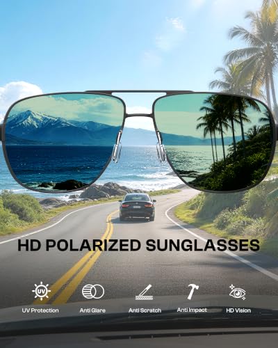 Image of DUCO Aviator Sunglasses for Men Carbon Fiber Temple Polarized Sunglasses Men UV Protection Sun Glasses for Driving 3051