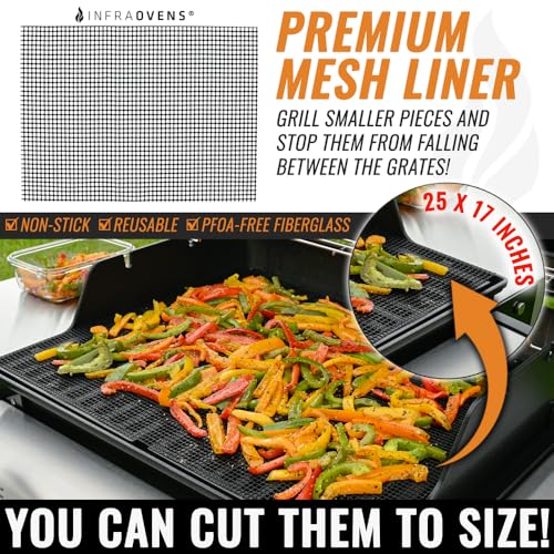 INFRAOVENS Set of 3 BBQ Grill Grate Liners, 25 x 17 Reusable Grill Toppers for Outdoor Charcoal, Gas, Electric - Grilling Accessories and Thermometer, Non Stick, Easy to Clean, Cut to Size, PFOA Free by INFRAOVENS - Image 3