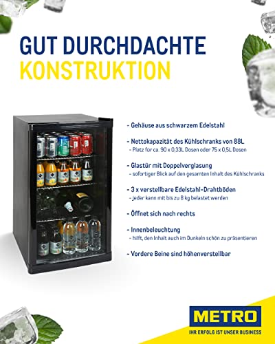 METRO Professional Mini-Kühlschrank GPC1088 mit Glastür - aus Glas und Metall - für Zimmer Büro - Kühlschrank für… – Bild 3