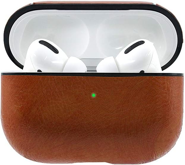 Airpods Pro Case Keychain,Leather Charging Protective Case Cover for AirPod Pro / 3 2019 Newest Generation Earphones Accessories (Front LED Visible) (Brown)