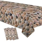FVABO Stone Rock Party Tablecloth Decorations, 3Pcs Disposable Realistic Pebble Table Cover Supplies for Outdoor Picnic, Camping, BBQ, Rustic Garden, Construction, Nature Theme, 55in x 86in