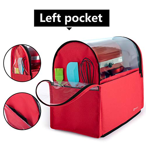 Yarwo Visible Stand Mixer Cover Compatible with 6-8 qt KitchenAid Mixer, Dust Cover with Multiple Pockets for Extra Kitchen Accessories, Red