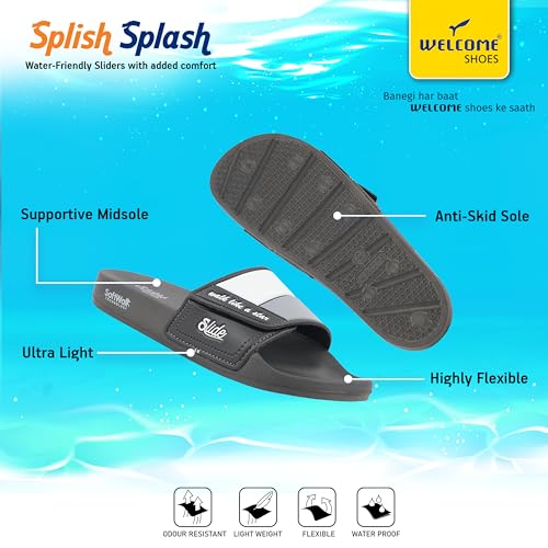 Image of WELCOME Soft Men's Slippers /Sliders with Cushion FootBed for Adult | Comfortable & Light Weight | Stylish & Anti-Skid | Waterproof & Regular Flip Flops for Gents /Boys