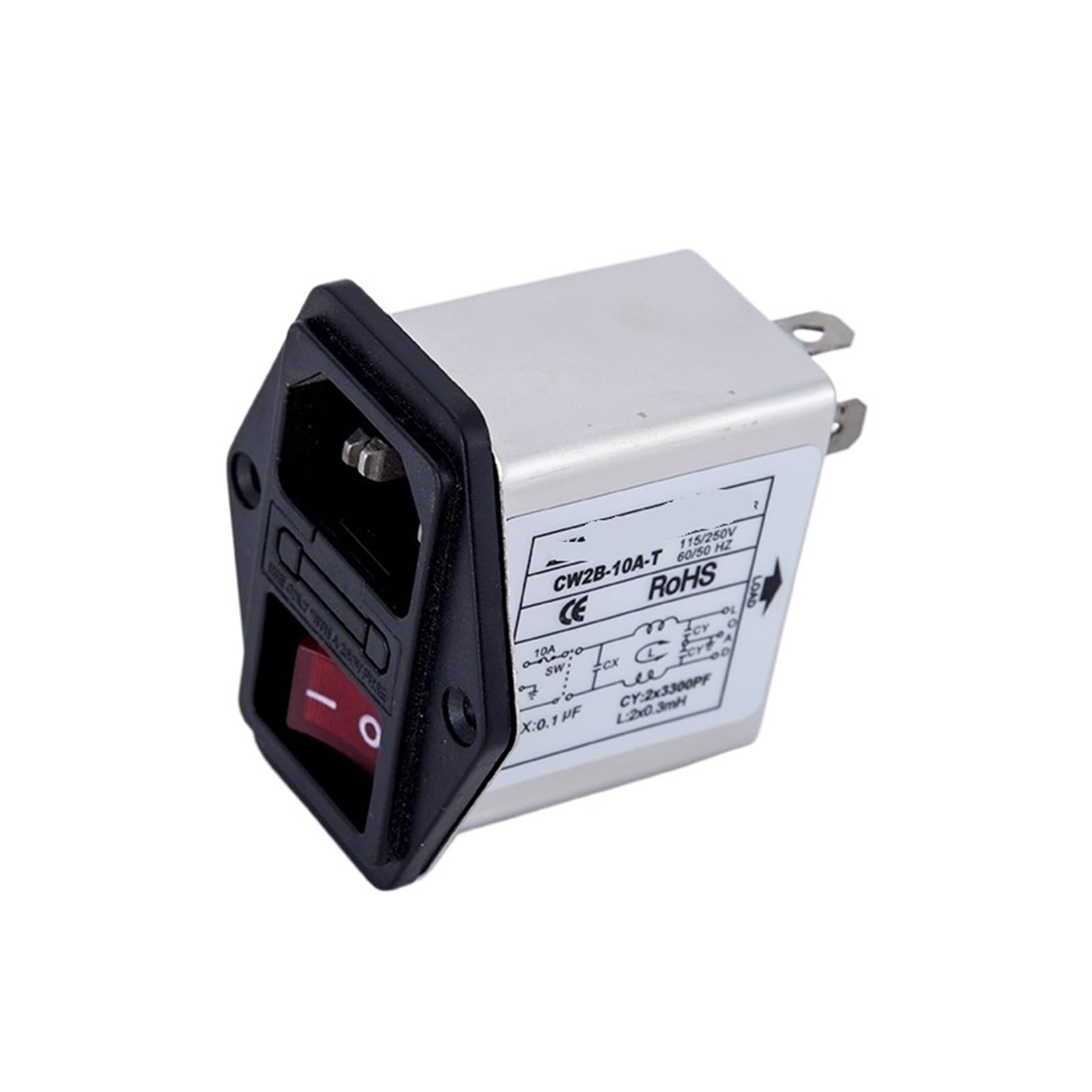 Interrupteur rouge 220V CW2B-10A-T filtre secteur anti-parasite pour prise à broche