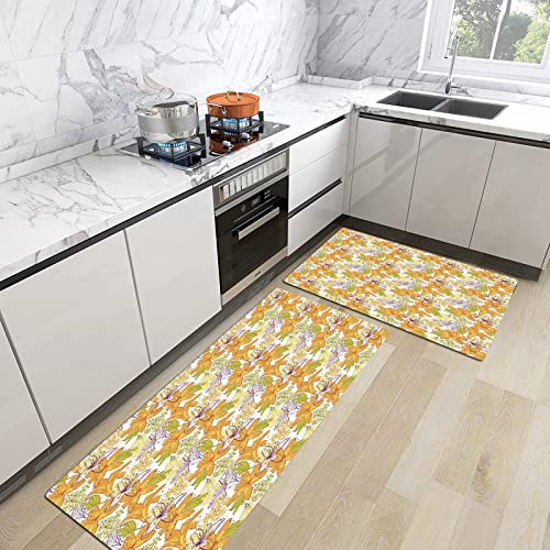 2 Pcs Tapis de Cuisine et Tapis antidérapants,Floral, lis géant, pétales, fleurs exotiques, beauté, bouquet, hawaïen, beauté, viol, Support en Caoutchouc Paillasson Tapis en Microfibre 45x70+45x120 cm