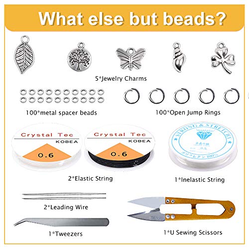 Yholin Glass Seed Beads Started Kit,19200pcs 2mm 12/0 Small Craft Beads with Jump Rings,Charms,Spacer Beads,Beading Needle,Tweezers,Scissors and Elastic String for DIY Bracelet Jewelry Making Supplies - Thumbnail 7