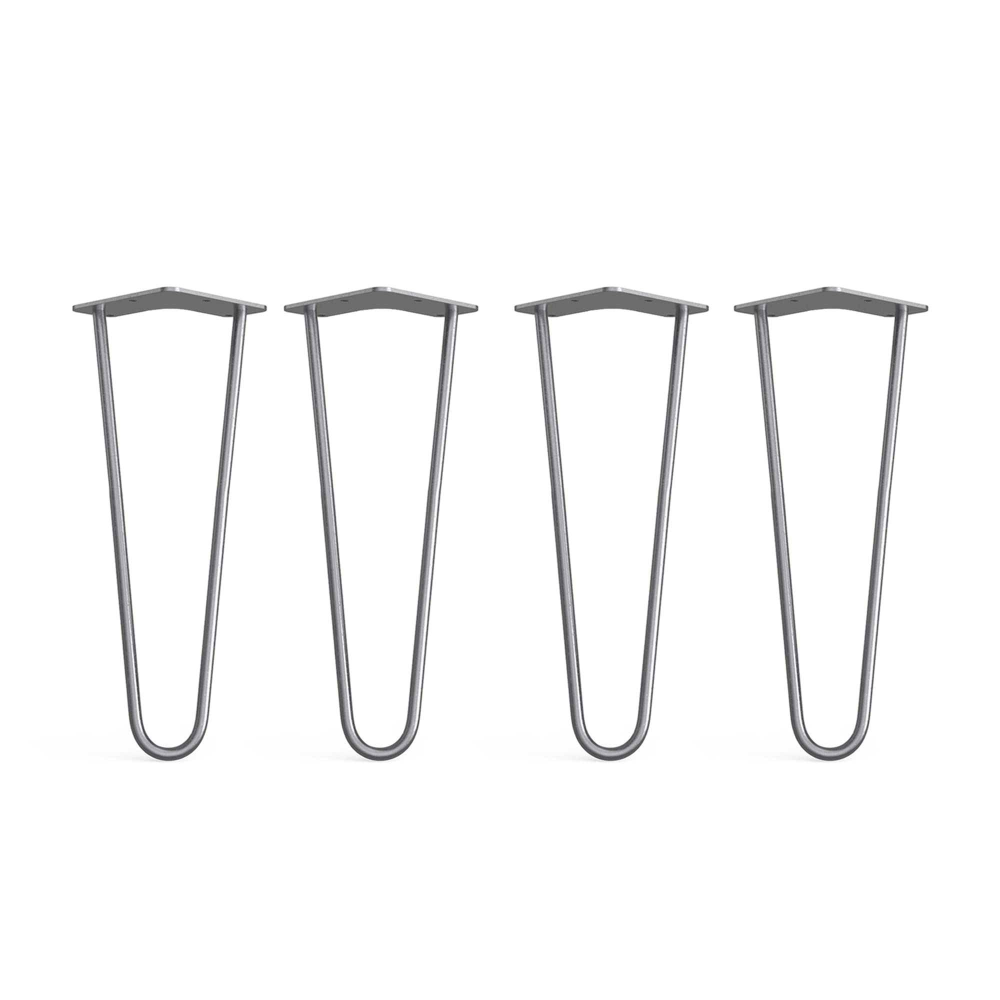 4 x Hairpin Legs from DT IRONCRAFT - 35cm 2 Rod / 10mm, Bare Steel - Coffee Table, Side Table Legs with Floor Protector Feet & Screws