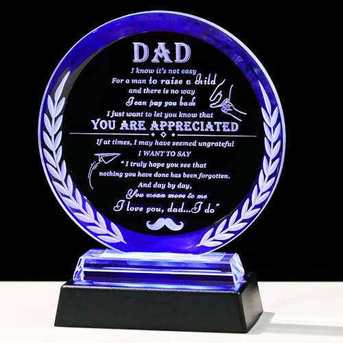 Qianwei Crystal Plaque Keepsake Present with Colorful Light Base to My Dad Gifts for Father's Day Birthday Christmas Valentine's New Year Thank You Ideas from Daughter Son