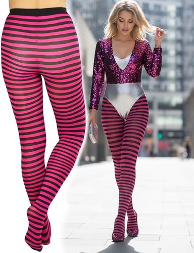 Image of ToBeInStyle Women's Thin Horizontal Stripe Opaque Tights Pantyhose - Regular or Plus