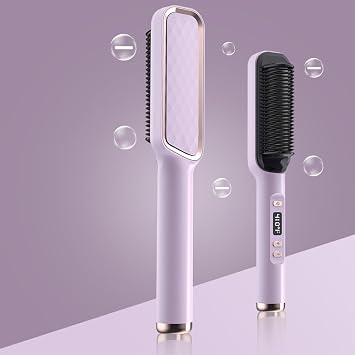 Swagon Anion Hair Straightener Brush,Negative Ion Hair Straightening Styling Comb,Hot Brush Ring Comb with LED Screen,Anti-Scald, Auto-Off, Fast Heating,30 Temp Settings for Home,Travel & Salon