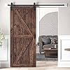 ROYMELO 36x84 in Sliding Barn Wood Door Slab with 6.6ft Hardware Kit and Handle, Coffee, K Shape, Simple DIY Assembly