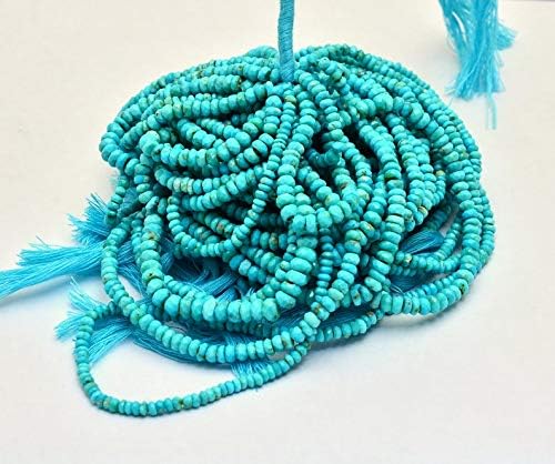 Miniatura 2 de Cuentas facetadas Rondelle de turquesa genuina de 0.157 a 0.197 pulgadas, hebra de 13 pulgadas, cuentas de piedras preciosas semipreciosas de