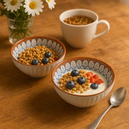 Image of YELONA Ceramic Bowls Set of 6 | 300ml Japanese Style Rice /Dessert Bowls | Petal Design | Microwave & Dishwasher Safe | Lead-Free Porcelain | 11.5cm Diameter