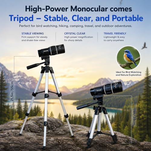 Image of Pullox 16x52 HD Monocular Telescope | Travel & Outdoor Moon Watching with a Small Tripod
