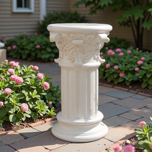 Decorative Roman Column Pedestal English Rosette Indoor Outdoor Sculptural Garden Plinth Base Statue Riser Weatherproof Sturdiness Plinth Base Statue Riser for Statues Flower Pots Decor Cast Stone Resin (1425)