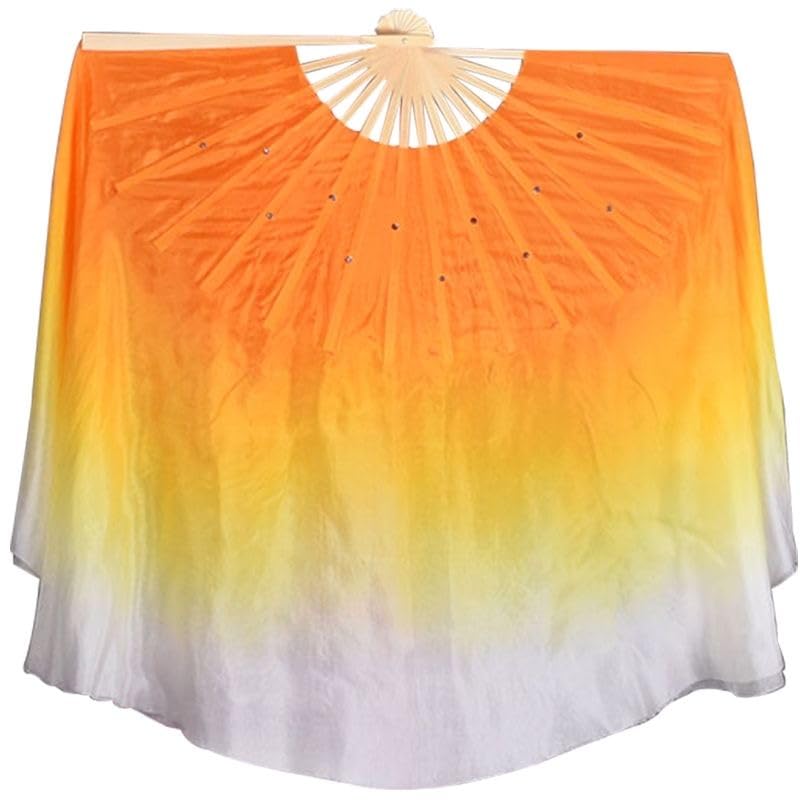 HEARTTOUCH Women Short Silk Belly Dance Fan Veils Hand Made Taichi Kungfu Silk Dancing Fans for Dance Performance (Orange,36-40)