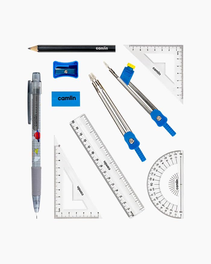 Image of Camel Scholar Draft Geometry Box - Premium 12-Piece Technical Drawing Set in Sturdy Metal Case for School & Professional Use