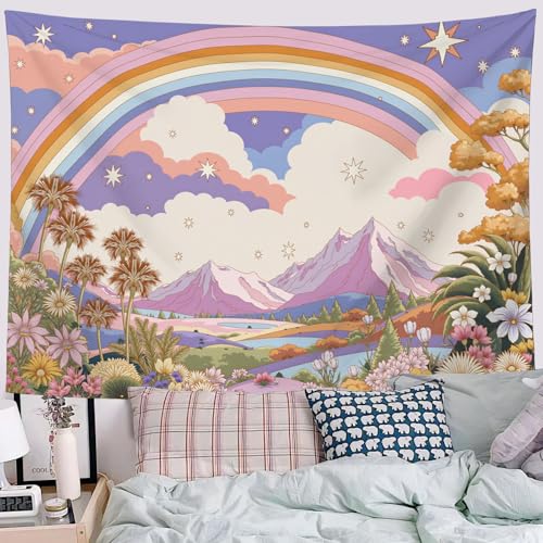 Tenture affiche retro foret rose-violet pour deco salon