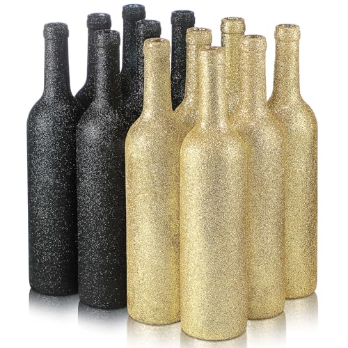 Sliner 12 Pcs Glitter Wine Bottles Glass 750ml Wine Bottles